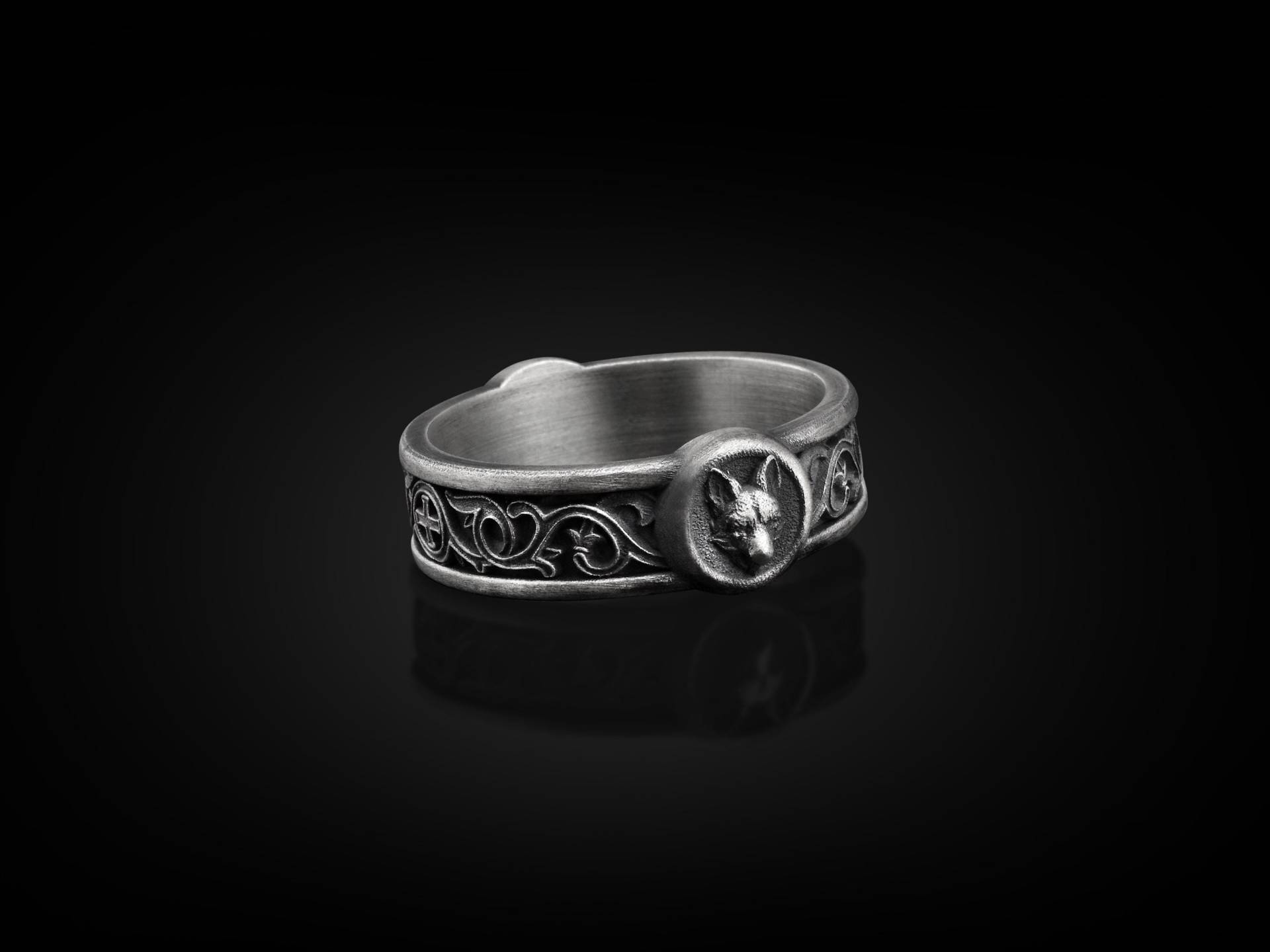 Fuchs Mit Lilien Motive Handgemachter Bandring Für Männer in Sterling Silber, Ehering, Tier Ring, Jubiläum Gedenkgeschenk von BySilverStone