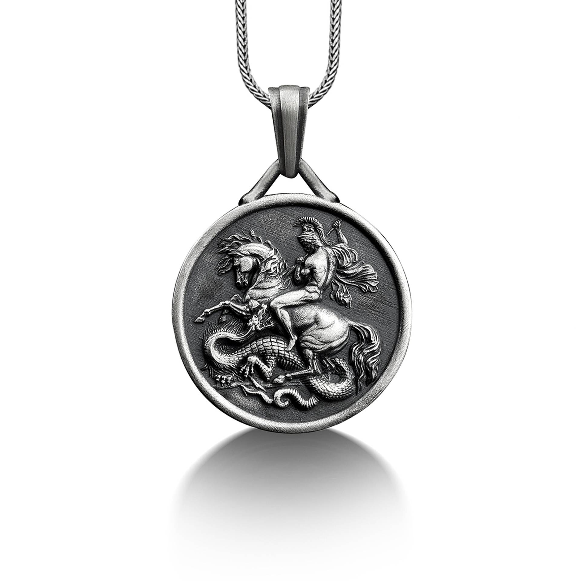George Von Lydda & Dragon Halskette, 925 Sterling Silber Saint Personalisierte Anpassbare Christliches Geschenk von BySilverStone