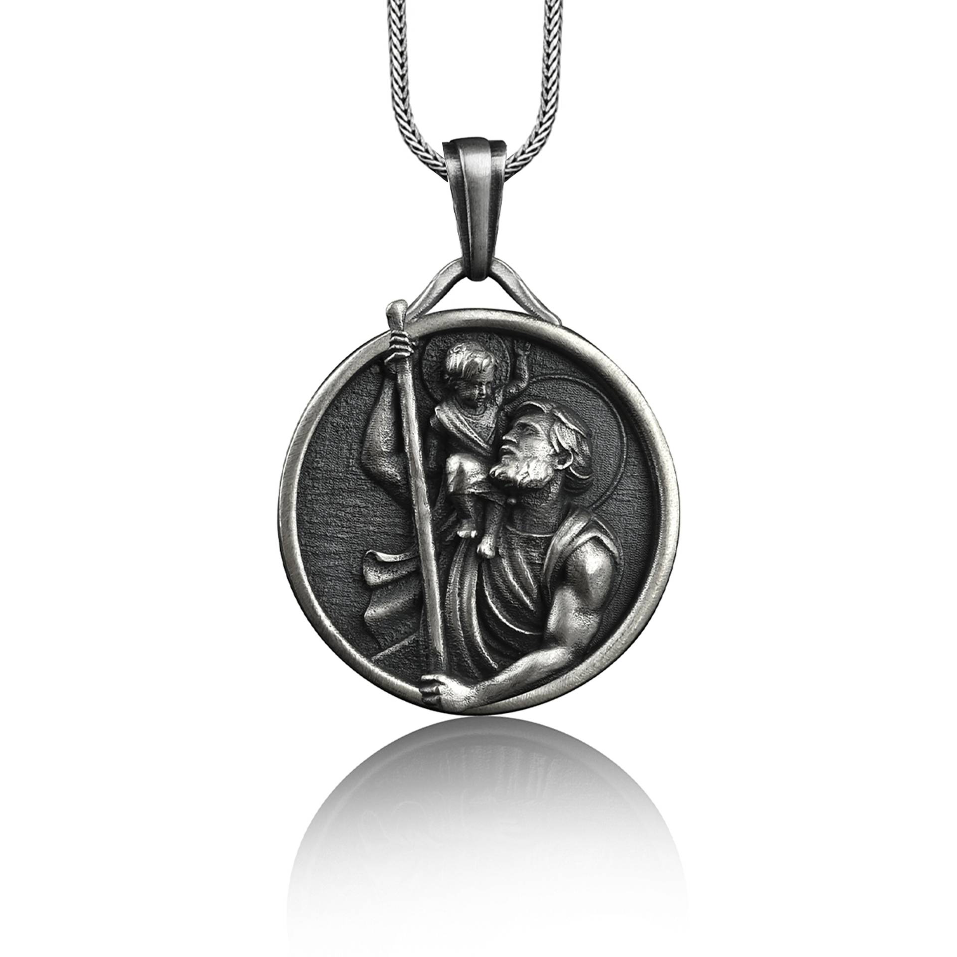 Handgefertigte Sterling Silber Saint Christopher Männer Charm Halskette, St Christoper Schmuck, Anhänger, Christian Medaillon Geschenk von BySilverStone