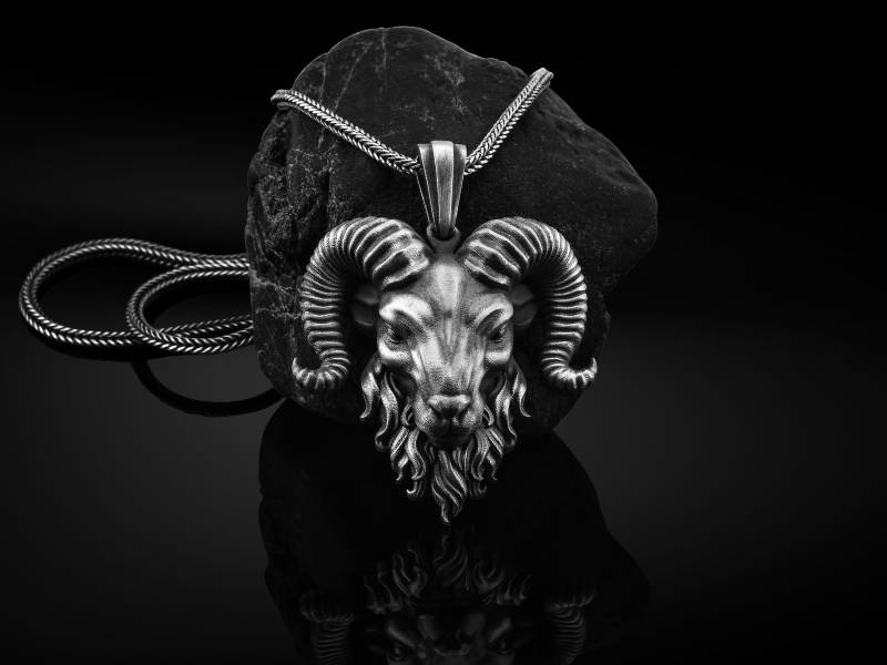Handgefertigte Sterling Silber Widder Kopf Halskette, Oxidierter Anhänger, Tier Schmuck, Geschenk Halskette Für Sie Ihn von BySilverStone