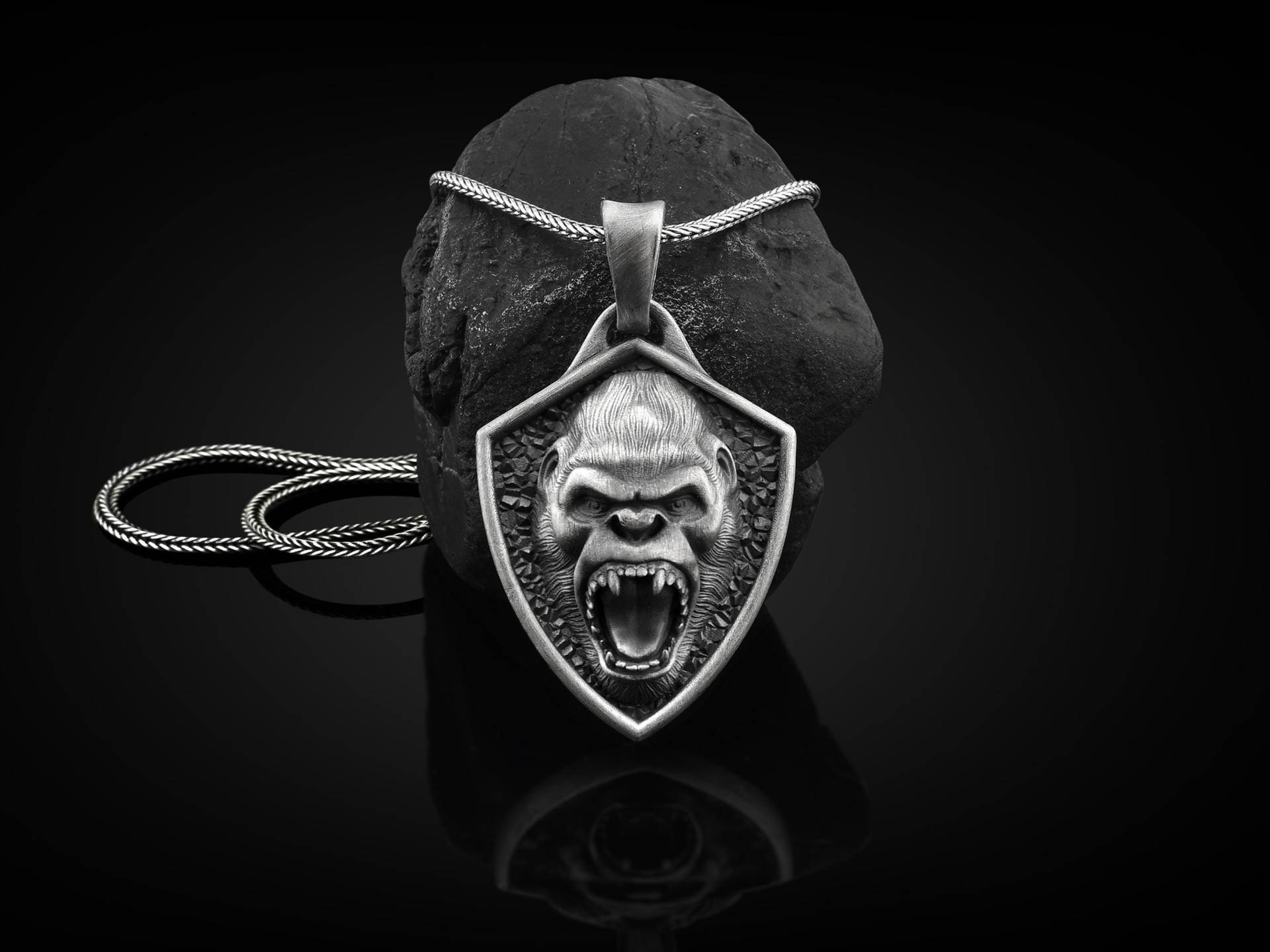 Handgemachte Gorilla Halskette Für Männer in Sterling Siler, Affenkopf Silber Schmuck, Kopf Charme Mit Kette, Tier von BySilverStone