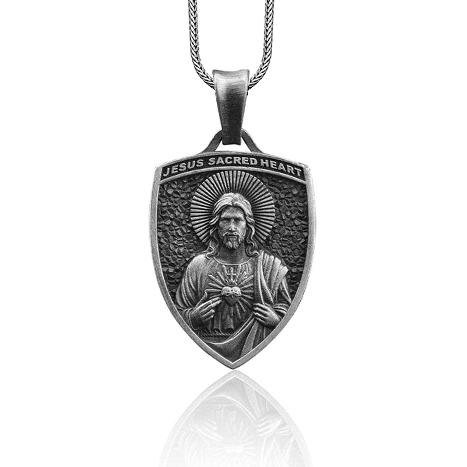 Jesus Christus Sacred Heart Handgemachte Sterling Silber Männer Charm Halskette, Schmuck, Anhänger, Christian Geschenk von BySilverStone