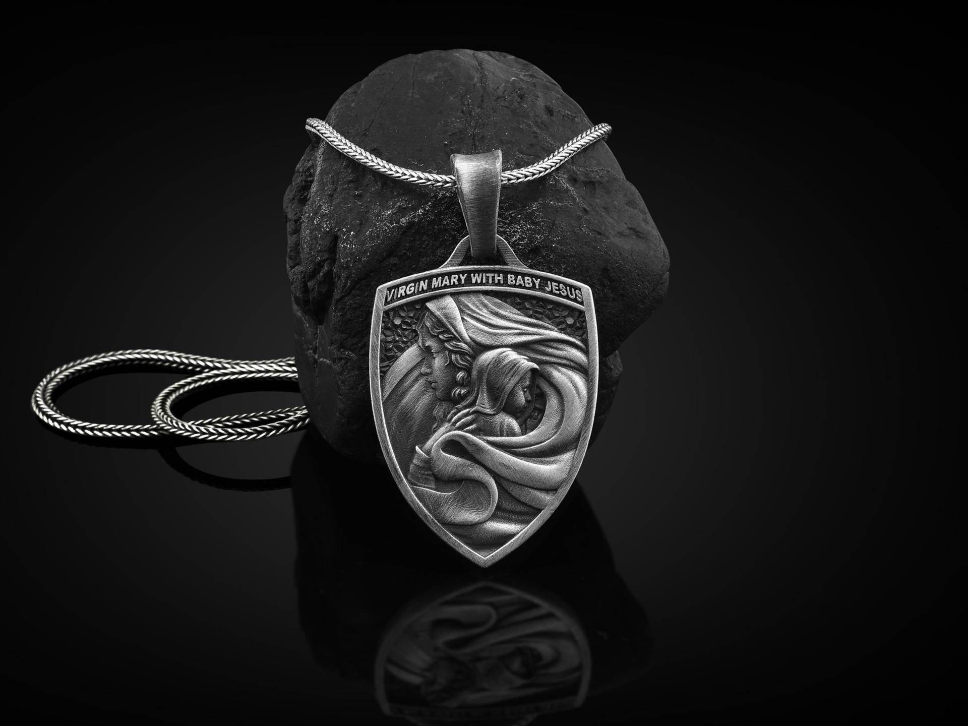 Jungfrau Maria Mit Baby Jesus Handgemachte Sterling Silber Mann Charme Halskette, Schmuck, Anhänger von BySilverStone