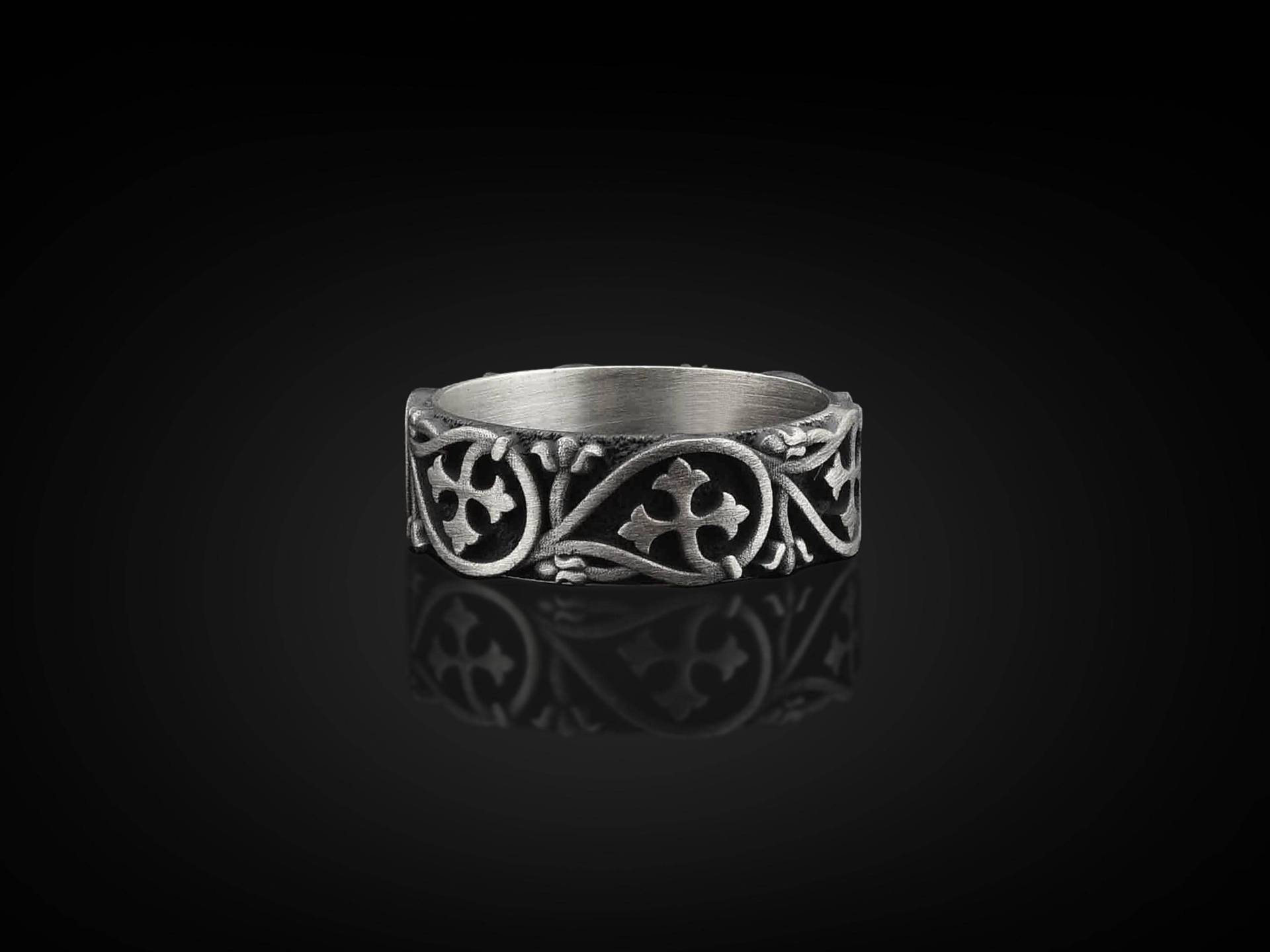 Klee Zweige Handgemachte Sterling Silber Herren Bandring, Blätter Männer Ehering, Zweig Ornament Ring von BySilverStone