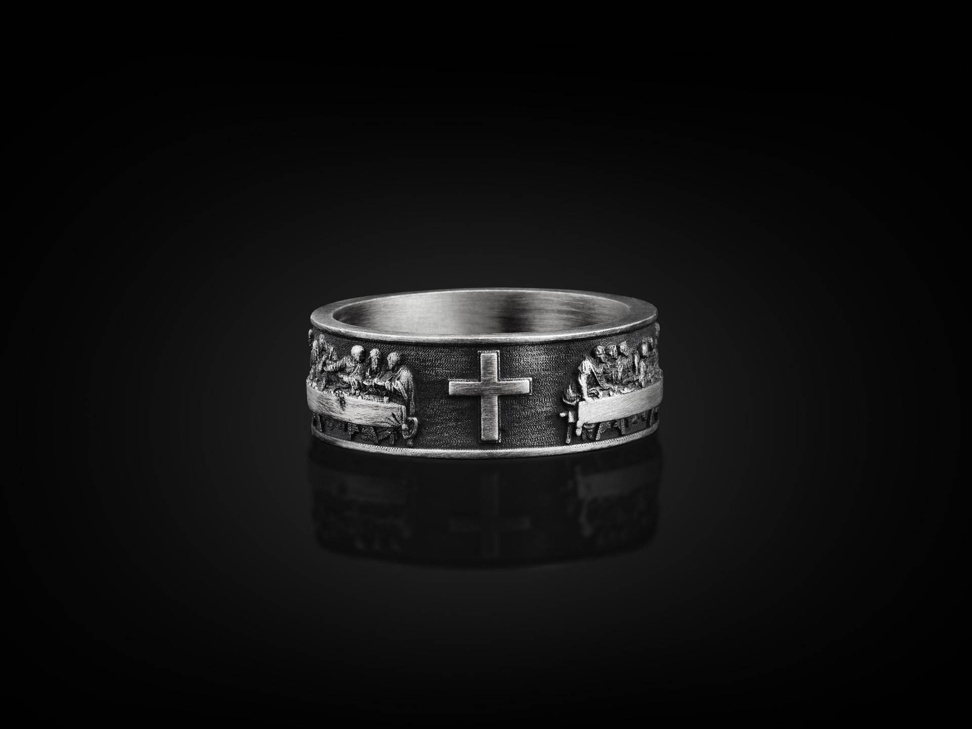 Kreuz Sterling Silber Männer Bandring, Ehering, Cristian Ring, Religiöser Schmuck, Geburtstagsgeschenk von BySilverStone