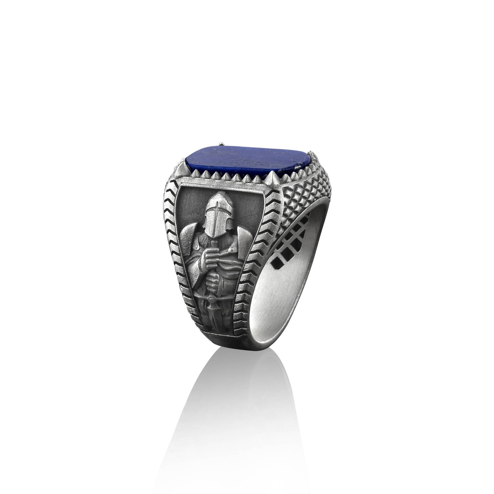 Kreuzritter Ritter Lapis Lazuli Edelstein Silber Männer Ring, Siegel Mann Ring in 925 Sterling Mit Blauem von BySilverStone