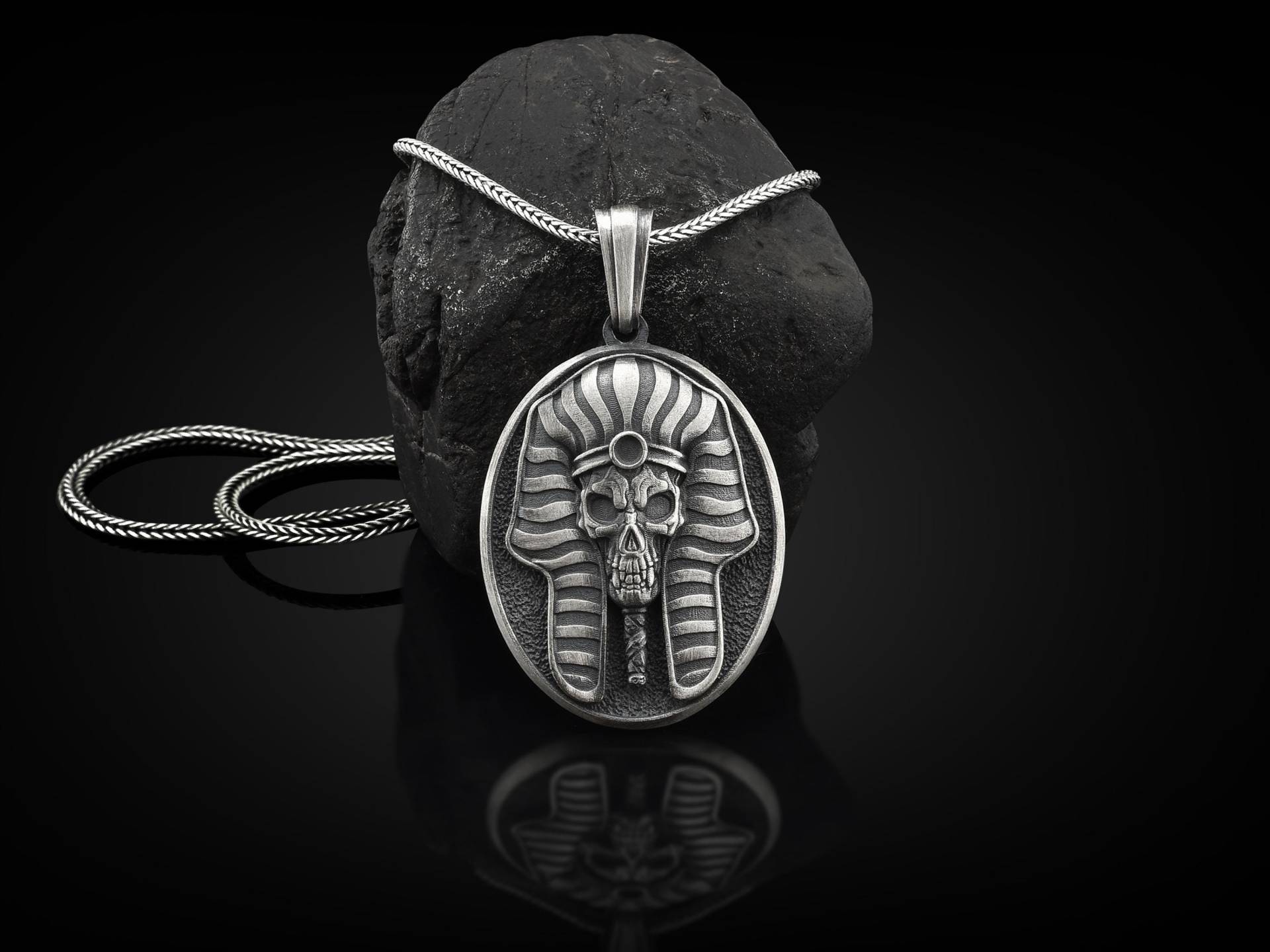 Pharao Schädel Handgemachte Sterling Silber Männer Charme Halskette, Alte Ägypten Gothic Schmuck, Anhänger, Mythologie Halskette von BySilverStone