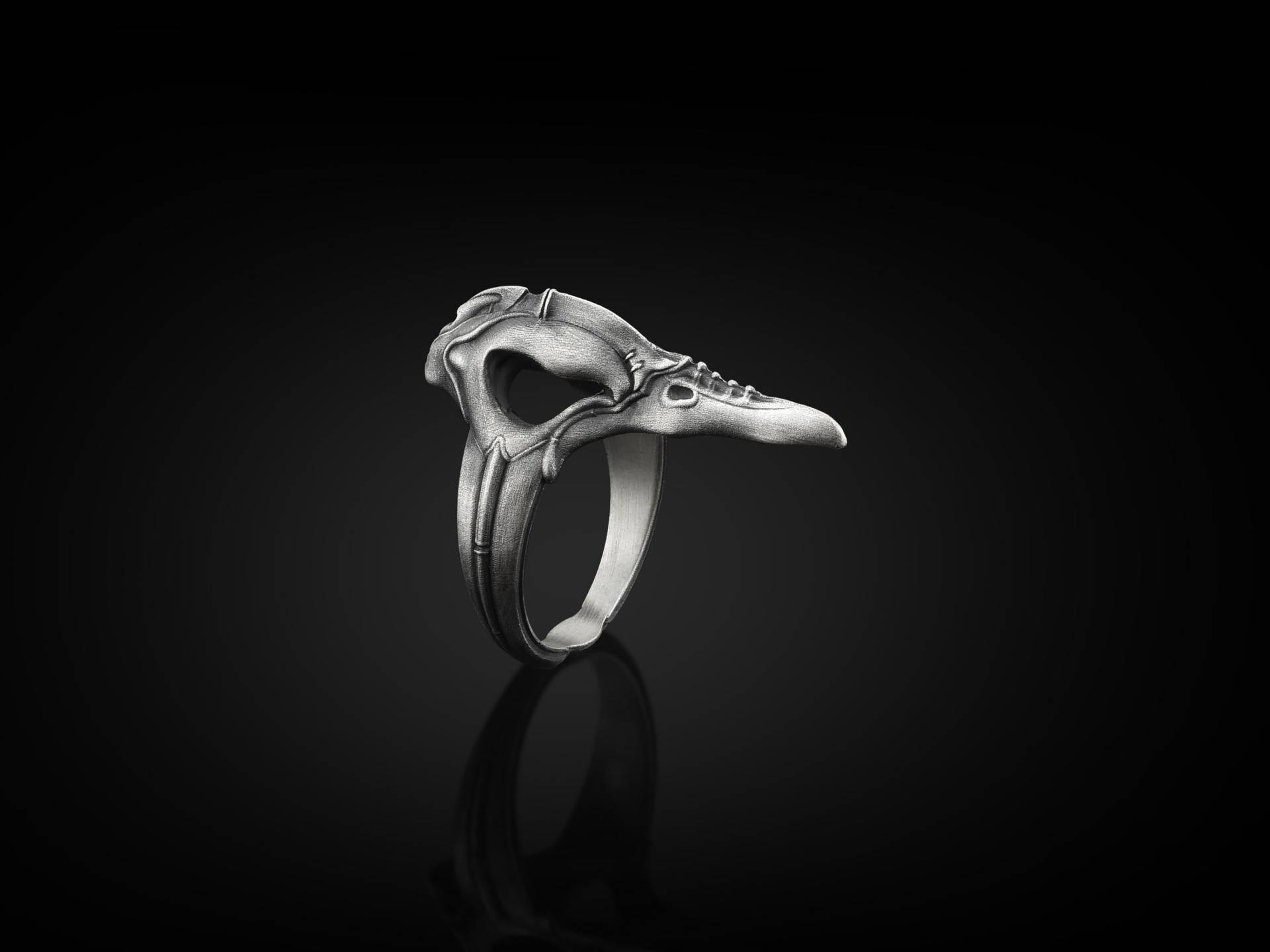 Raben Schädel Handgefertigter Sterling Silber Herren Siegelring, Schwarzer Vogel Einzigartiger Tier Ring, Schmuck, Punk Gothic Herrenring von BySilverStone