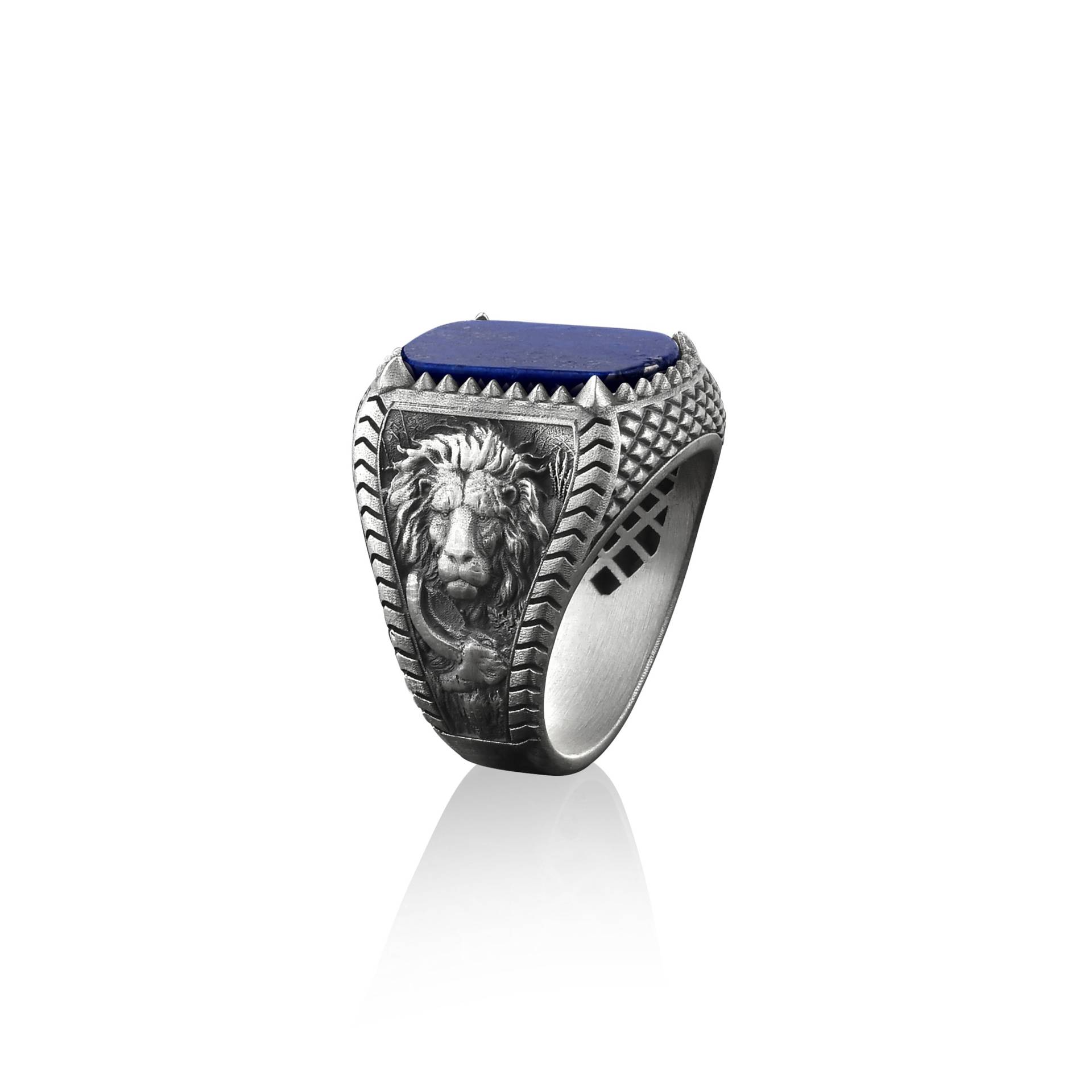 Raubtier Löwe Lapislazuli Silber Ring Für Männer, Tierliebhaber Geschenk Mann Ringe, Sternzeichen Leo Männer Ring, Pinky Ringe Sie, Chunky Biker von BySilverStone