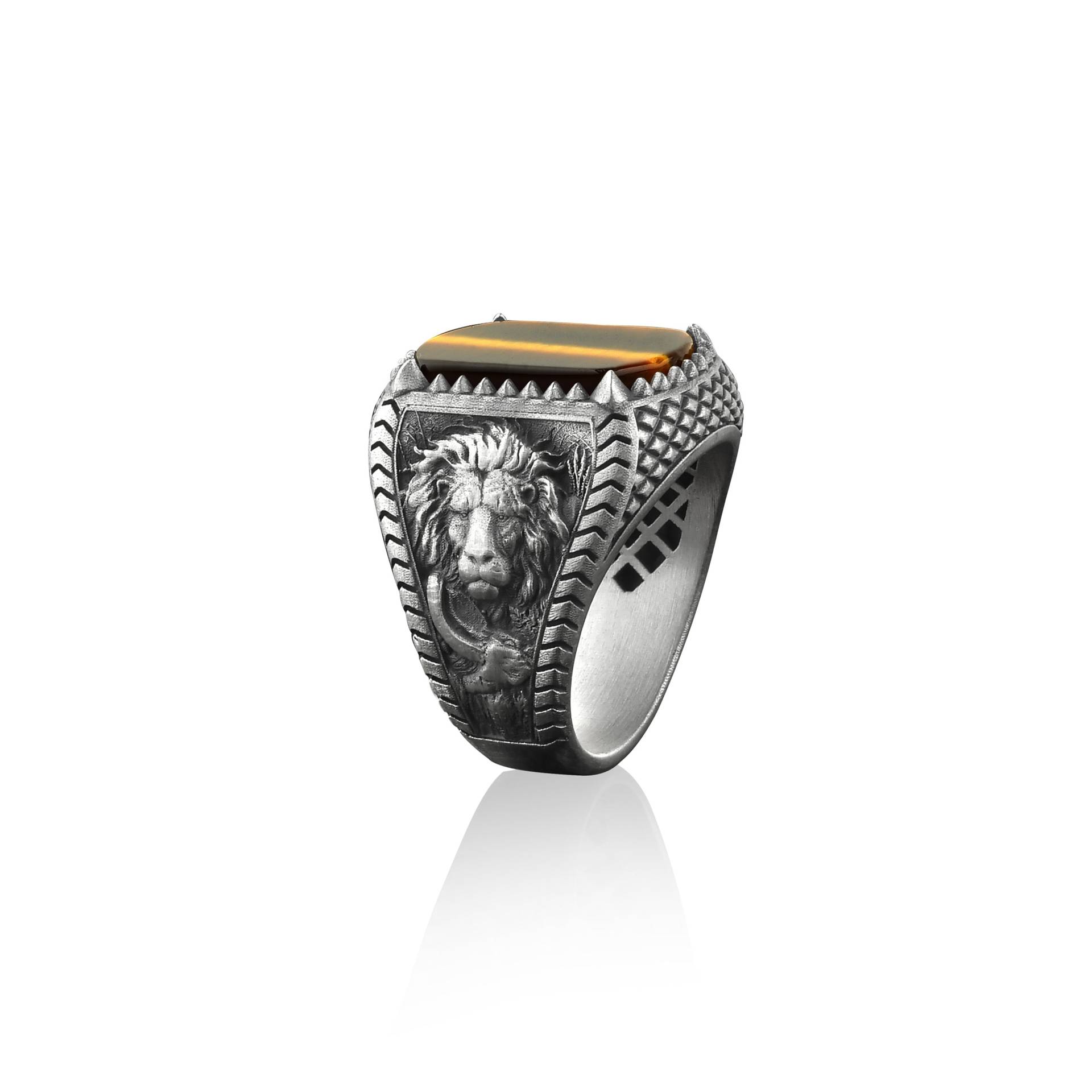 Raubtier Löwe Tigerauge Edelstein Siegelring Für Männer in Silber, Sternzeichen Mann Ringe, Pinky Ring Frauen, Geschenk Schmuck von BySilverStone