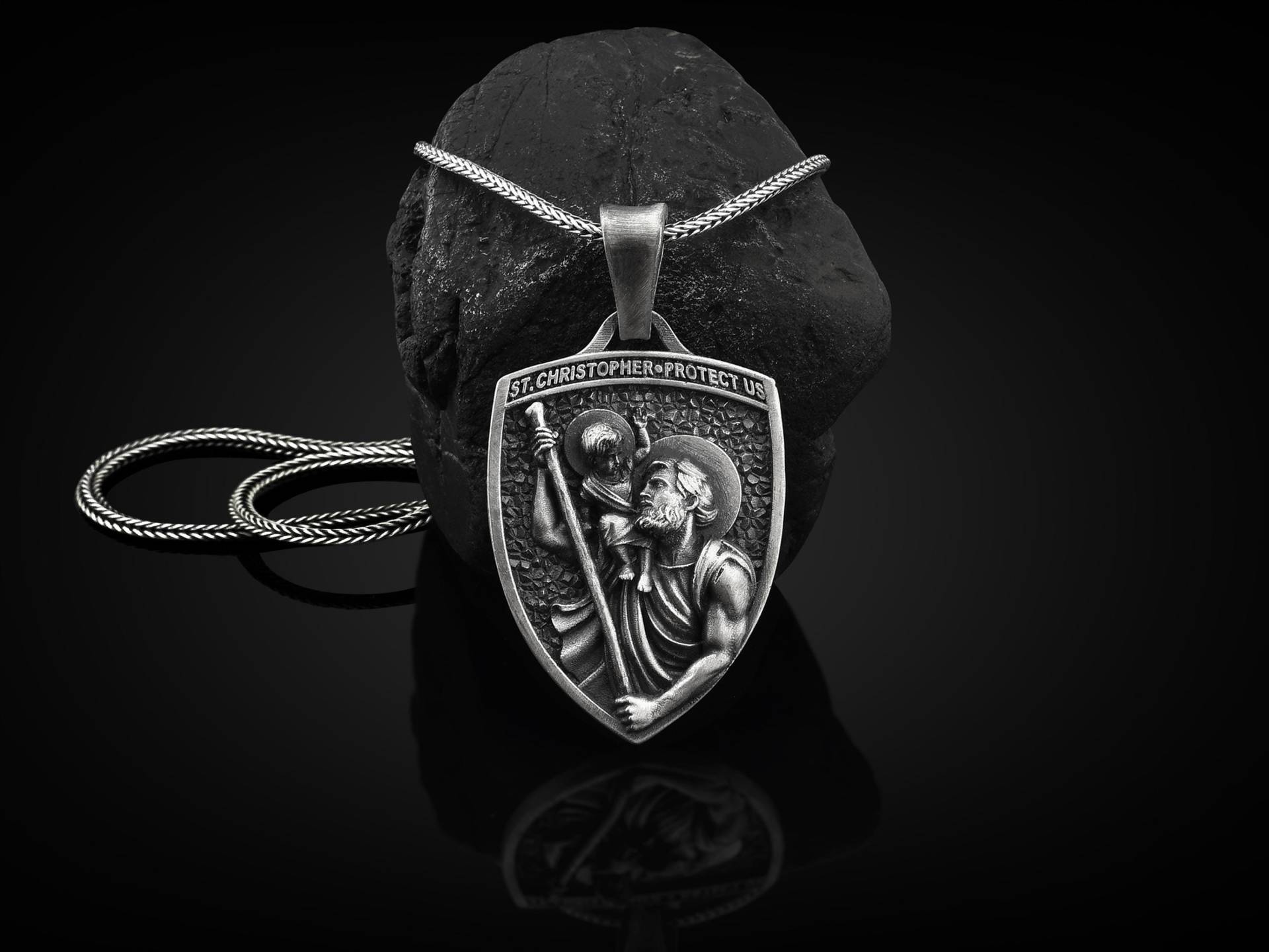 Saint Christopher Schützen Sie Uns Handgemachte Sterling Silber Männer Charm Halskette, St Christoper Schmuck, Anhänger, Christliches Geschenk von BySilverStone