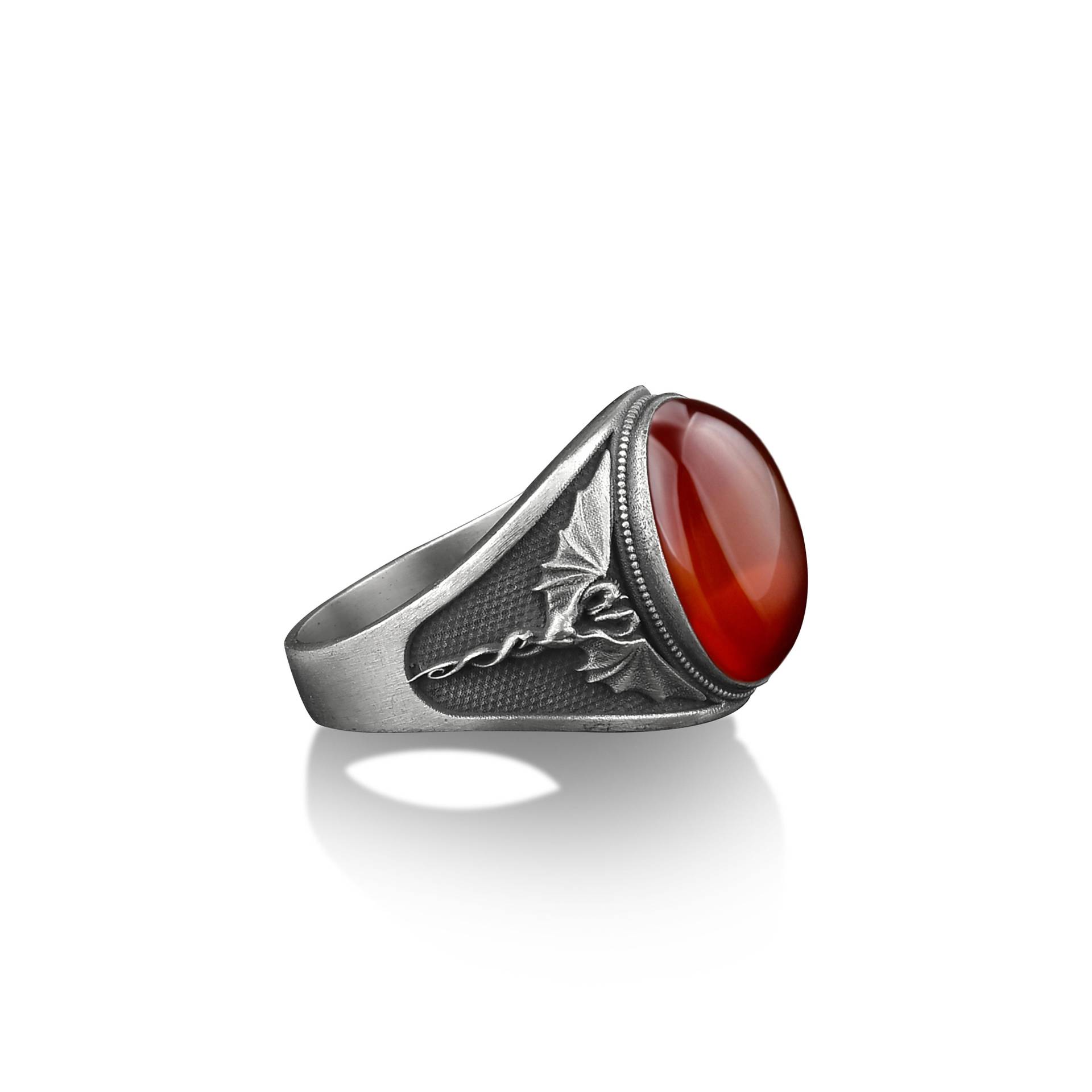 Silber Drachen Siegel Männer Ring Mit Karneol Edelstein, Familie Rote Achat Stein Ringe, Mann in Sterling von BySilverStone