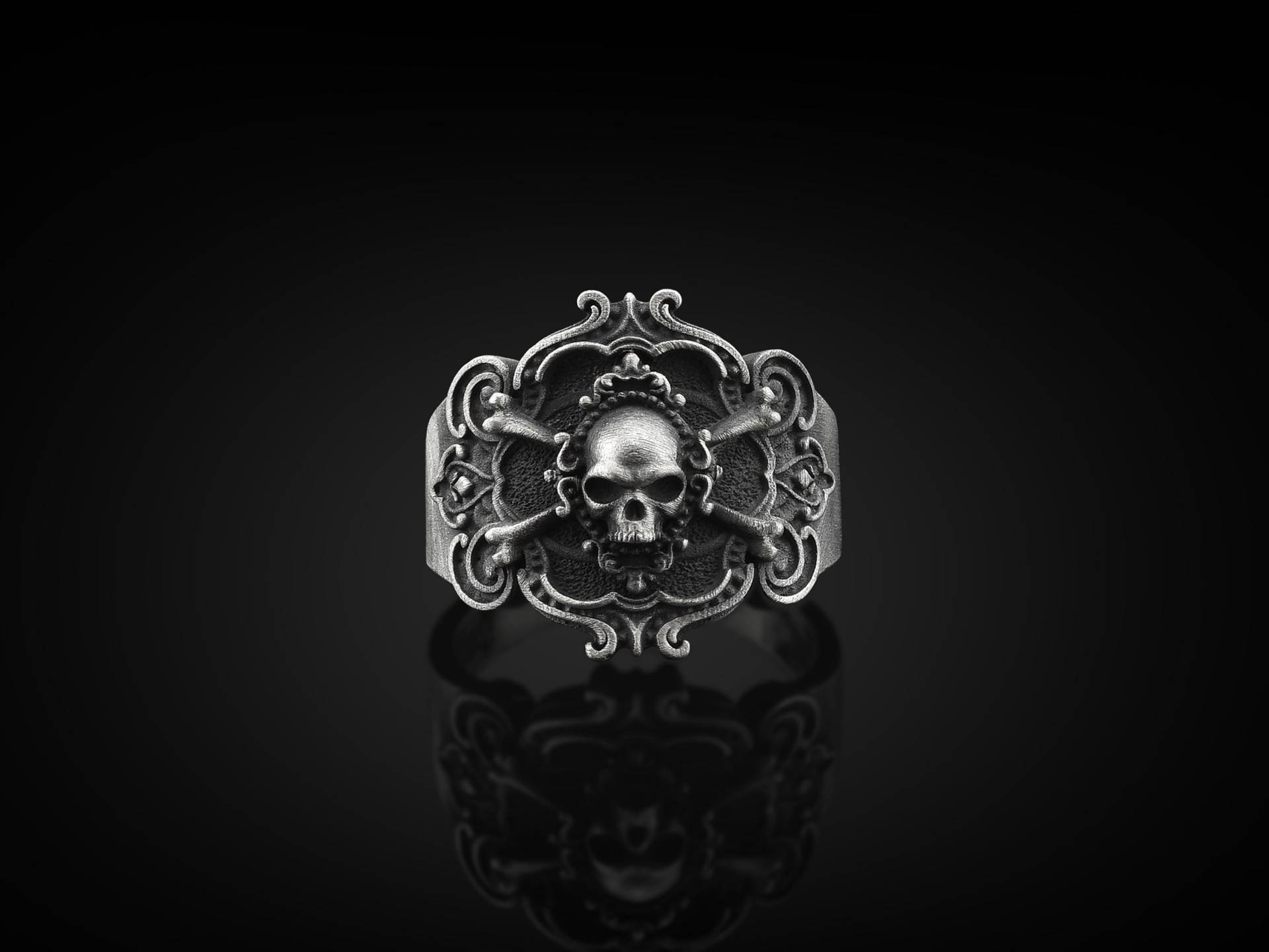 Totenkopf Mit Blätter Motiv Sterling Silber Herren Siegelring, & Gothic Ring, Skull Schmuck von BySilverStone