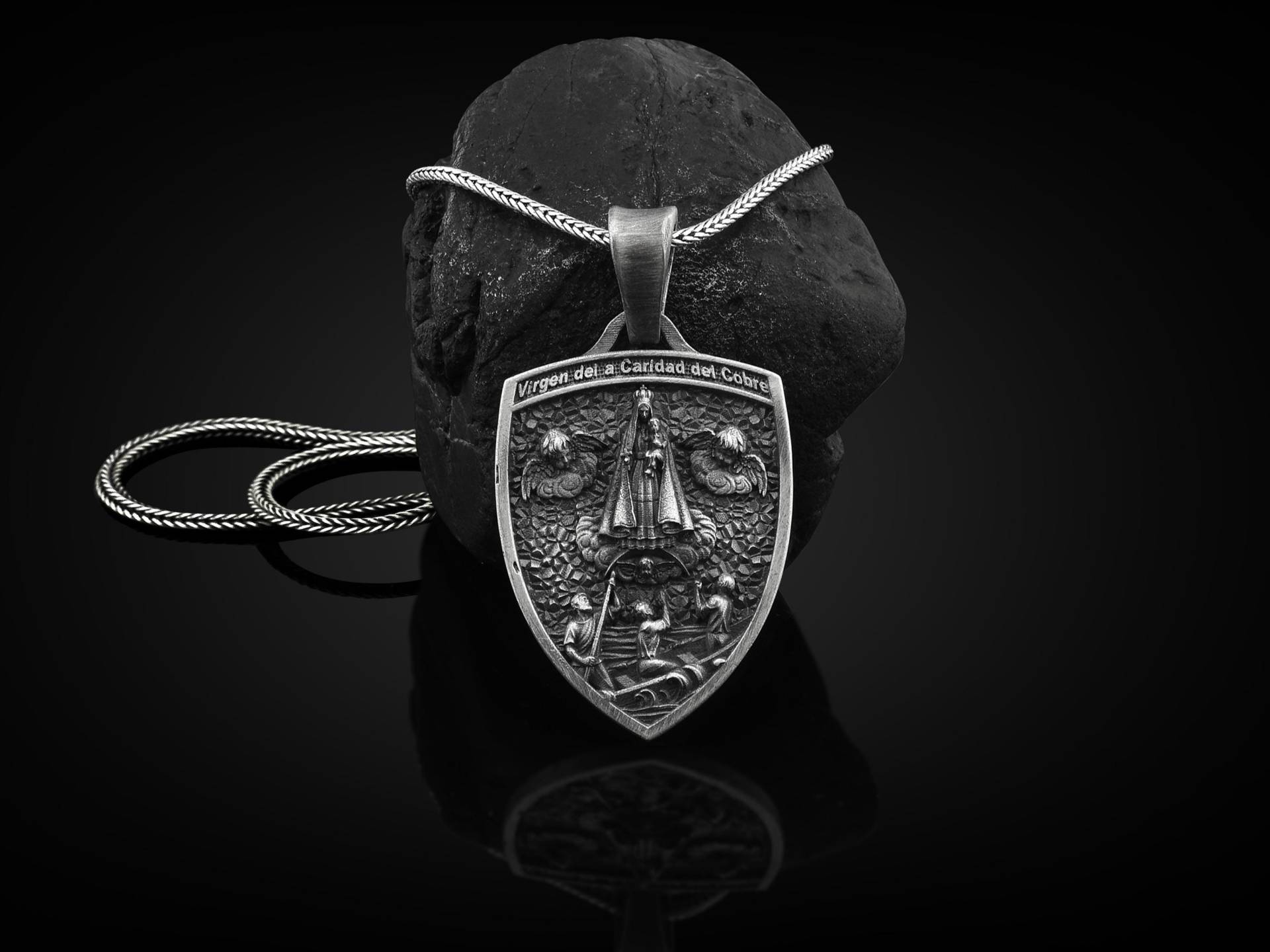 Virgen De La Caridad Del Cobre Handgemachte Sterling Silber Charm Halskette, Jungfrau Maria Männer Schmuck, Anhänger Unserer Lieben Frau Der Liebe von BySilverStone