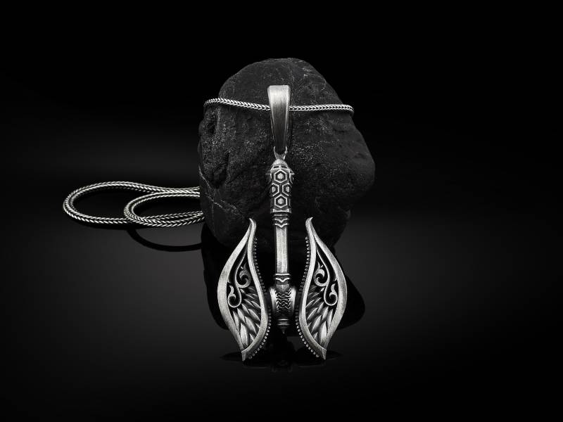 Wikinger Streitaxt Anhänger, Oxidierter Silber Doppelaxt Kriegsaxt Geschenk Für Männer von BySilverStone