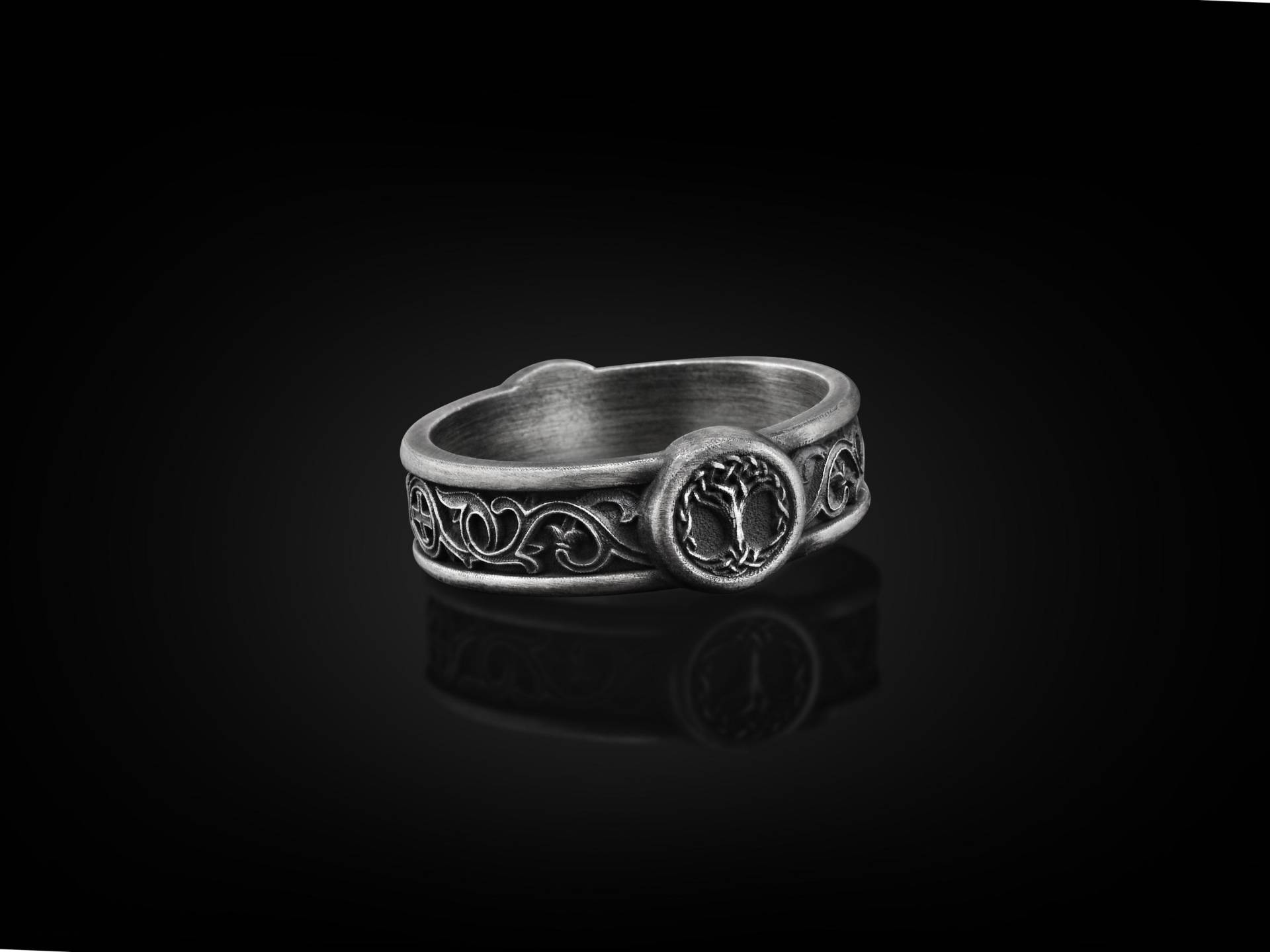 Yggdrasil Baum Des Lebens Sterling Silber Herren Bandring, Ehering, Stapelbarer Mythologie Ring, Jahrestag Ring Geschenk von BySilverStone