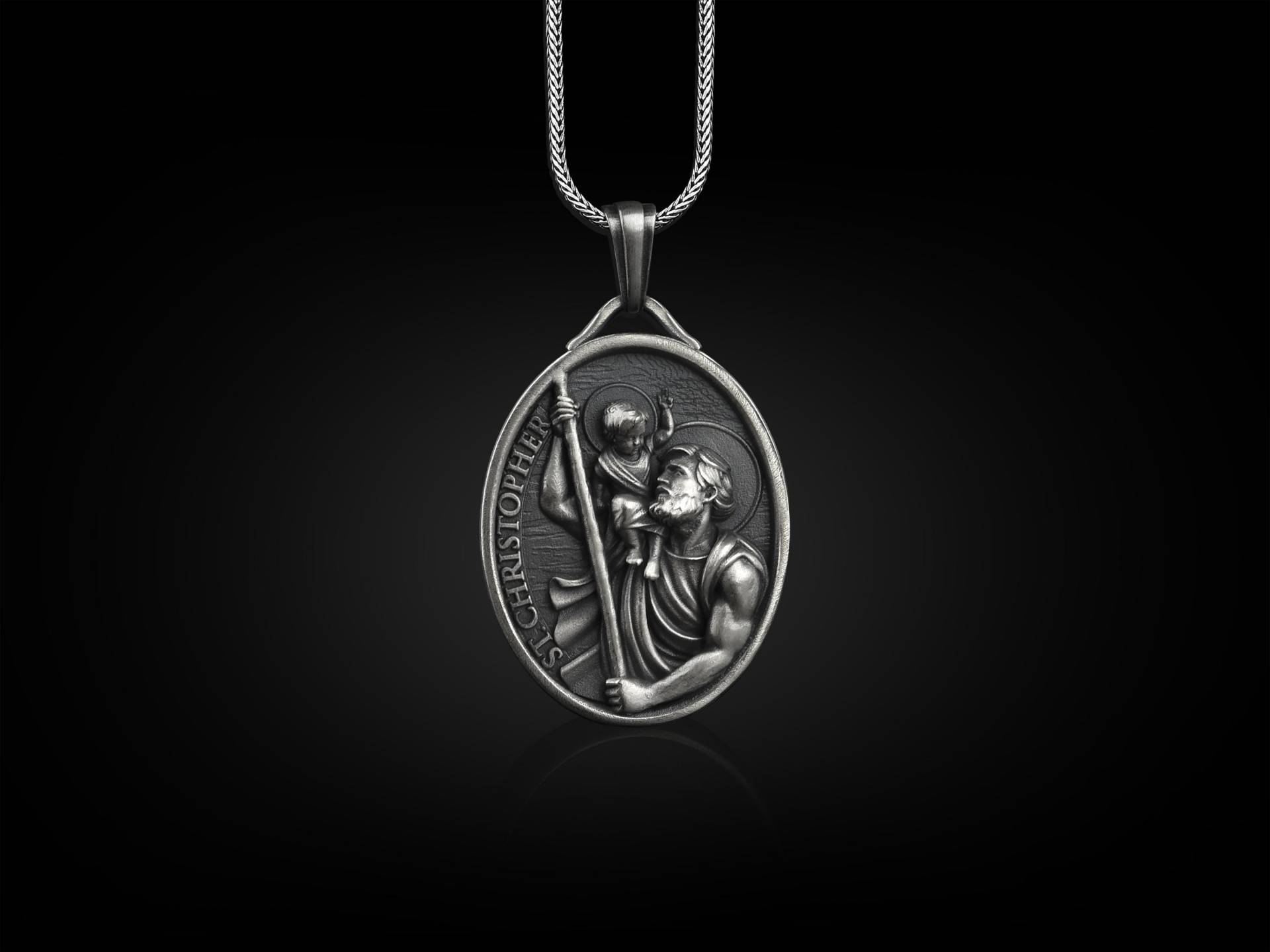 st Christophor Anhänger Halskette in Silber, Personalisierte Christliche Für Die Familie, Religiöse Katholiken von BySilverStone