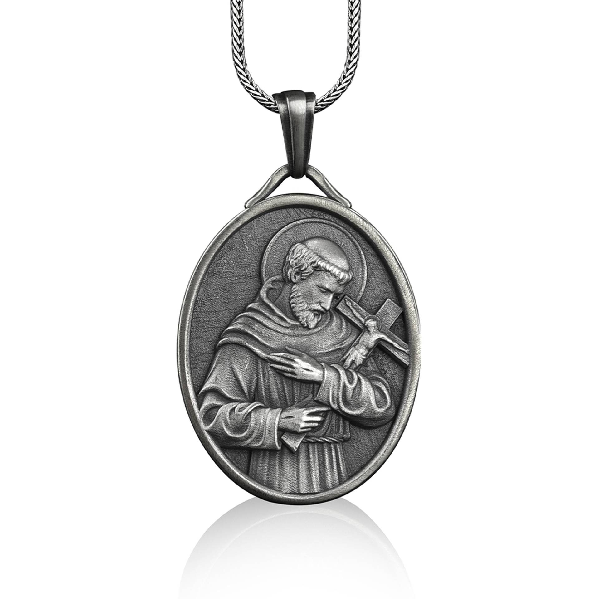 st Franz Von Assisi Medaille Halskette in Silber, Heiliger Personalisierte Anhänger Mit Benutzerdefinierten Namen, Christliche von BySilverStone