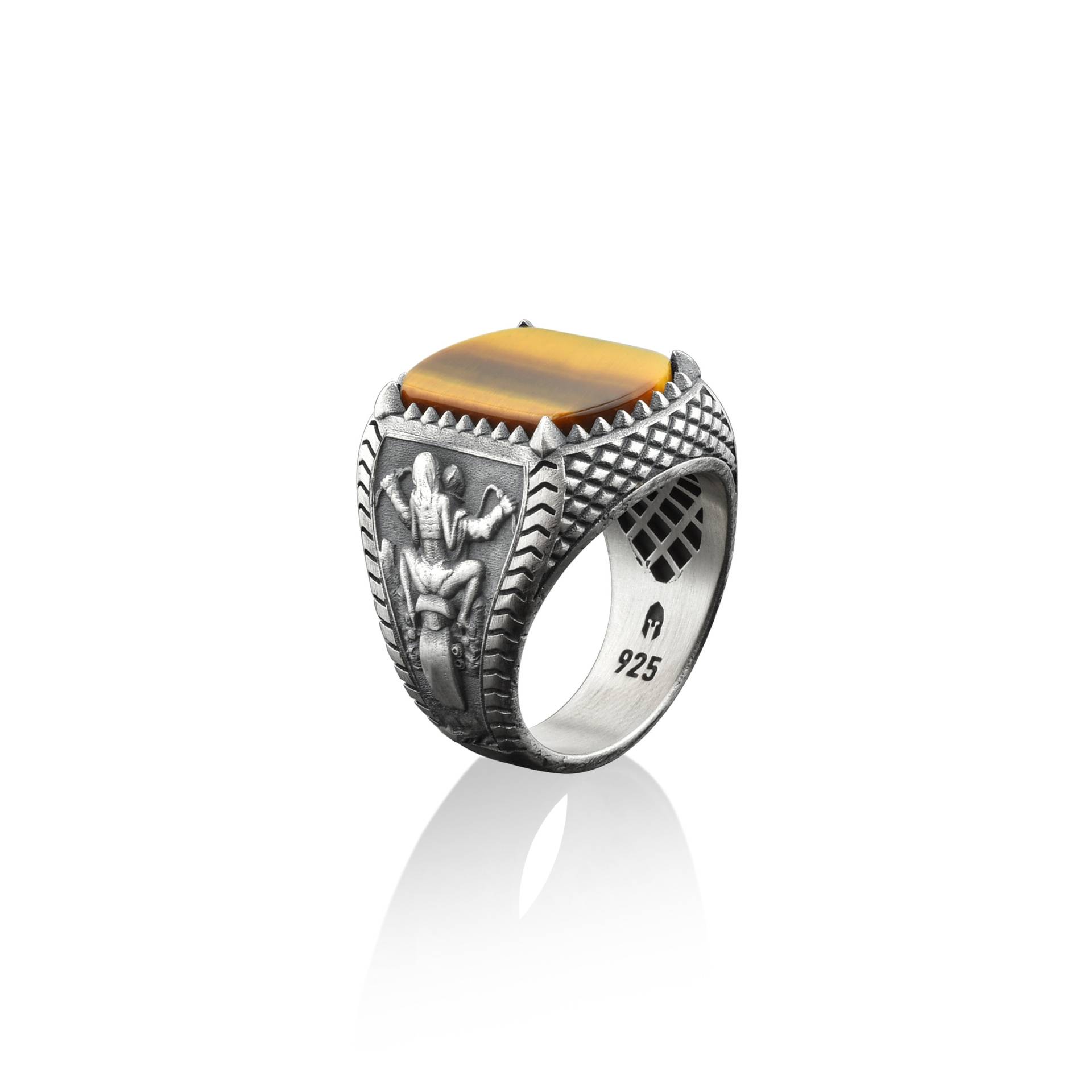 sterling Silber Motorrad Kunst Biker Männer Ring, Themen Tigerauge Edelstein Ring in 925 Silber, Cooler Mann von BySilverStone