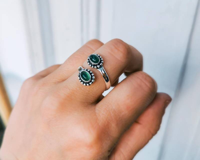 Edelstein Wickelring - Silberring Mit Zwei Eingefassten Steinen Verstellbarer Mondstein Amethyst Ring von BySinuhe