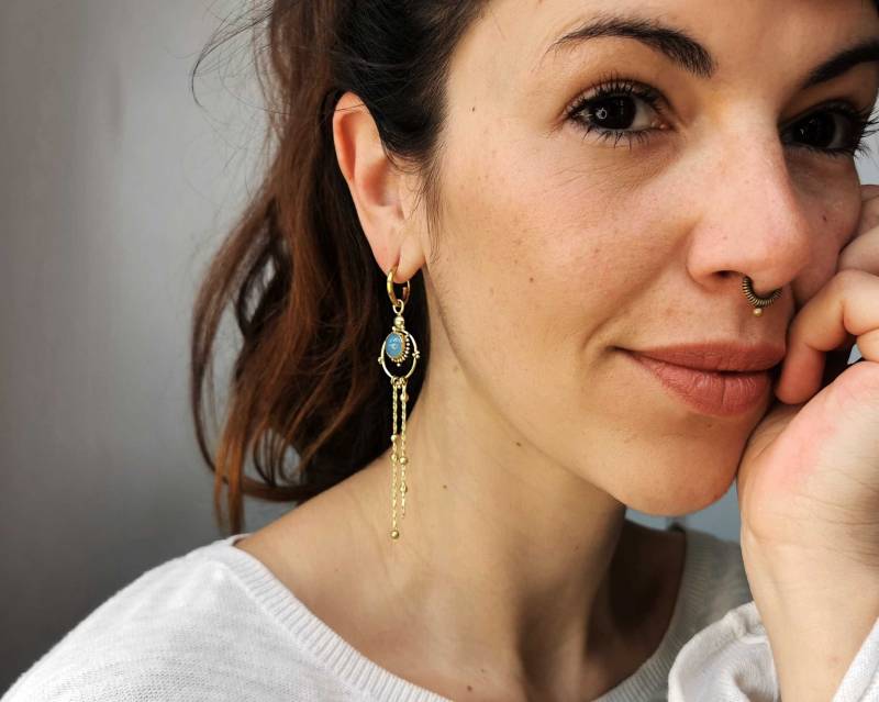 Fransen Creolen Mit Perlen - Edelstein Ohrringe Gold Kaskaden Kette Lange Quasten Ketten von BySinuhe