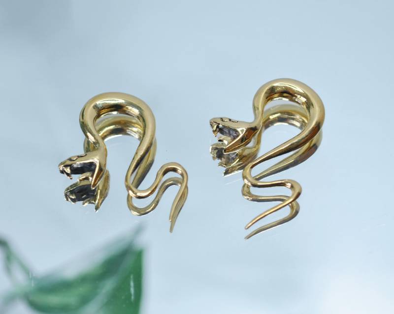 Schlangen Ohrgewichte - 2 Gauge Reptil Für Gedehnte Ohren Messing Und Silber Tier Anhänger Ohrringe von BySinuhe