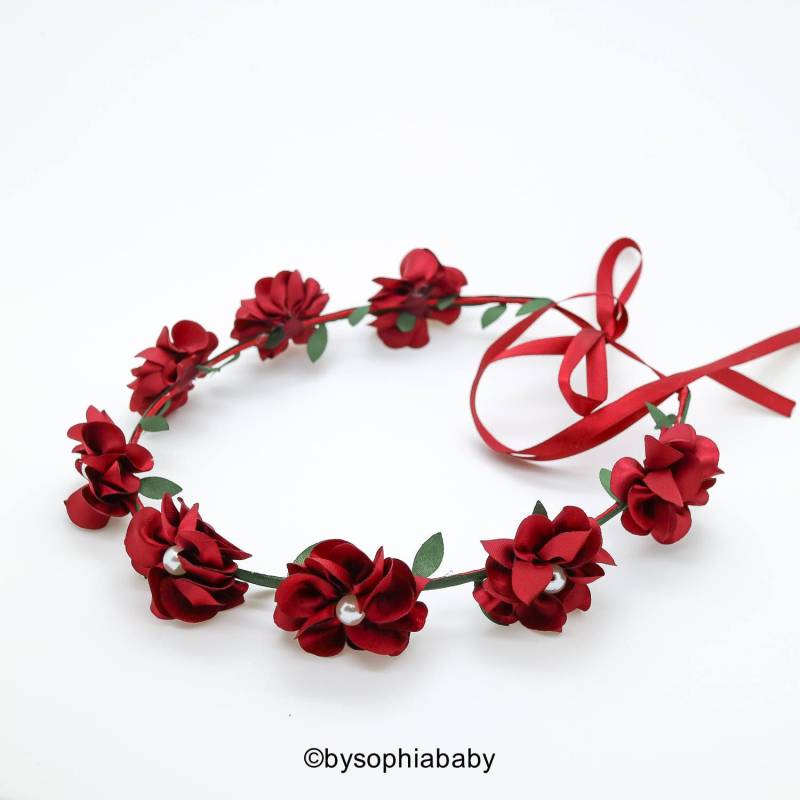 Baby Blumenkrone, Kleinkind Weinrote Mädchen Kranz Seide 1079 von BySophiaBaby