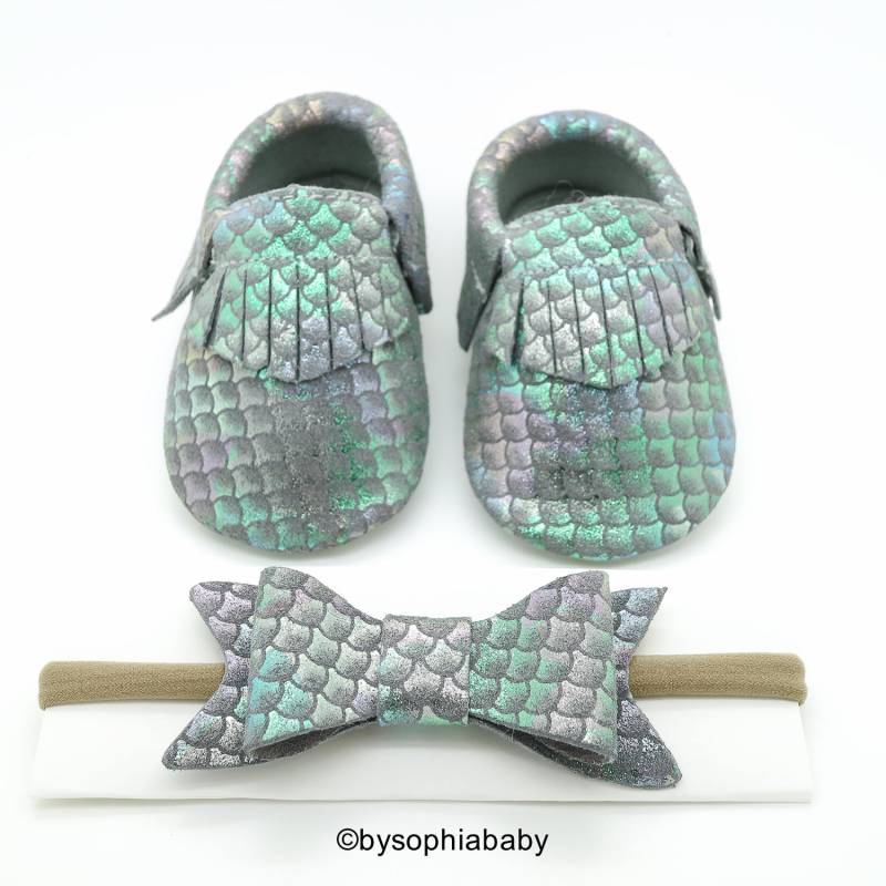 Baby Mokassins, Multicolor Meerjungfrau Lederschuhe, Echtes Leder Mokass, Kleinkind Schleife Mokassins von BySophiaBaby