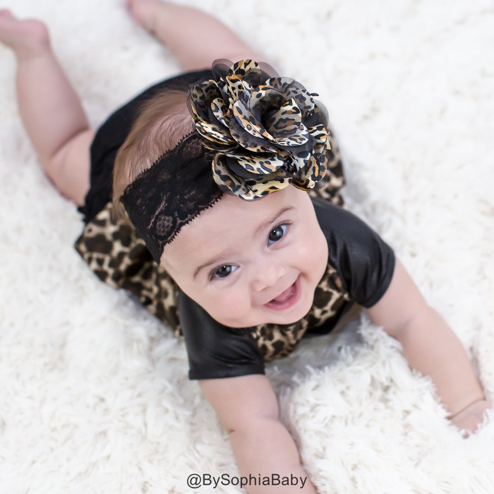 Leopard Blumen Stirnband, Baby Neugeborenen Mädchen Fotografie Prop, 909 von BySophiaBaby