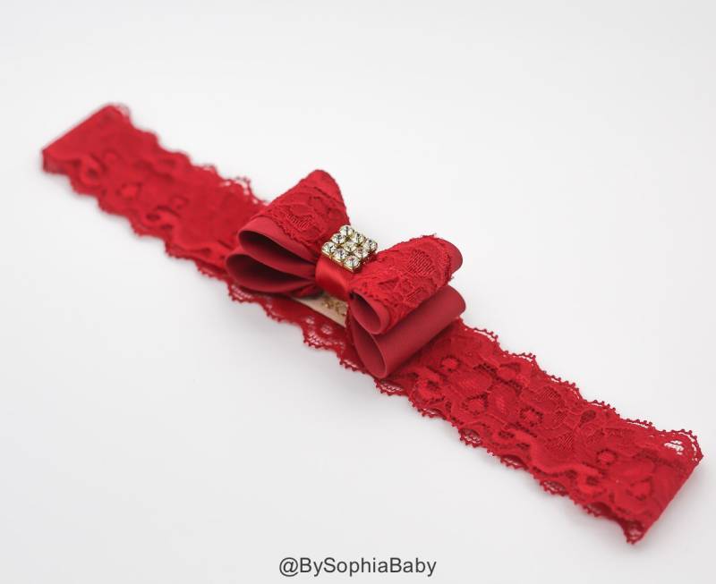 Rotes Baby Stirnband, Rot Big Bow Weihnachts Spitzen Rote Spitze Schleife 1428 von BySophiaBaby