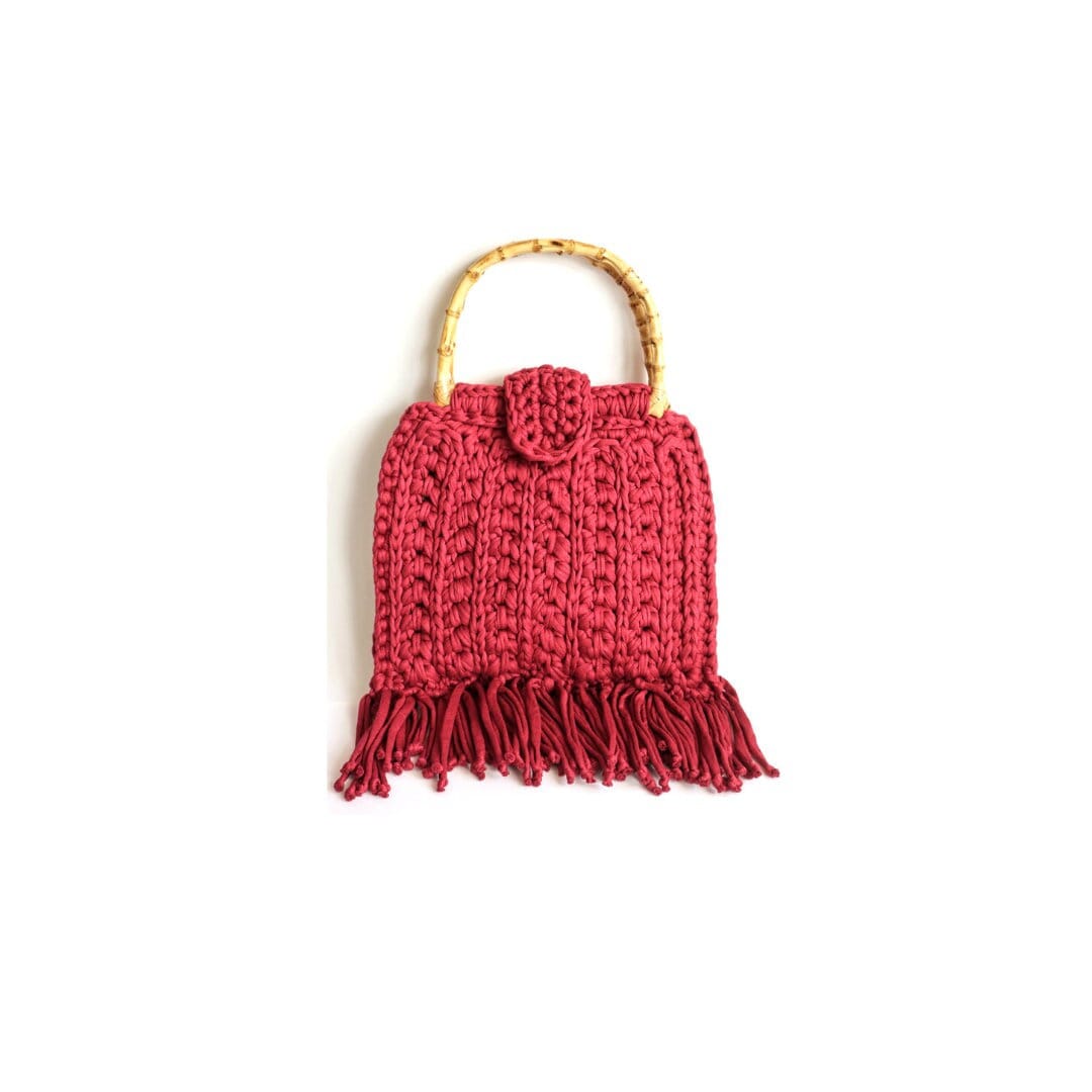 Bordeauxrote Makramee Handtasche, Boho Häkeltasche Mit Bambusgriff von ByWaneskaVieira