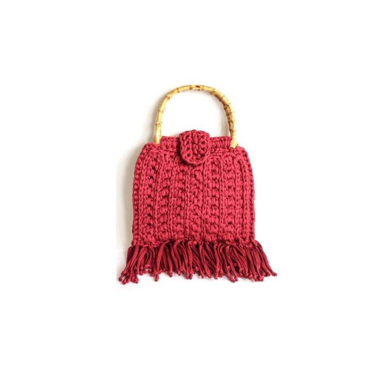 Bordeauxrote Makramee Handtasche, Boho Häkeltasche Mit Bambusgriff Bordeauxrote Makramee Handtasche, Boho Häkeltasche Mit Bambusgriff von ByWaneskaVieira