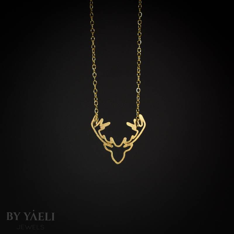 Deer Halskette Gold Hirschgeweihhalskette Rehanhänger Rehcharme von ByYaeli