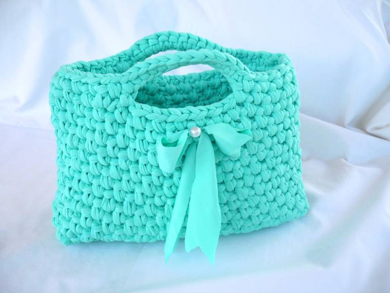 Die Ganze Zeit Süße Grüne Gehäkelte Tasche, Hellblau, Handarbeit, Handtasche, Klassisch, Elegant, Chic Geschenk Für Sie von ByYarn