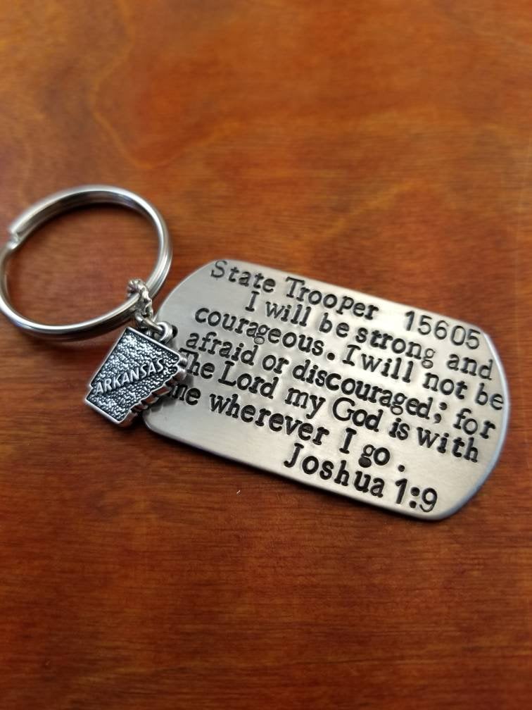 Arkansas State Trooper Schlüsselanhänger, Joshua 19, Staatstruppen Gebet, Polizist Geschenk, Sheriff Asp, Leo, Von Hand Gestempelt Personalisiert von ByalittlebitofFaith