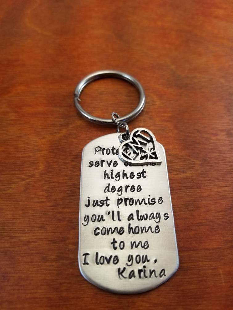 Emt-Schlüsselanhänger, Schützen Und Dienen Emt Geschenk, First Responder Dünne Weiße Linie, Immer Nach Hause Kommen, Mein Held, Von Hand von ByalittlebitofFaith