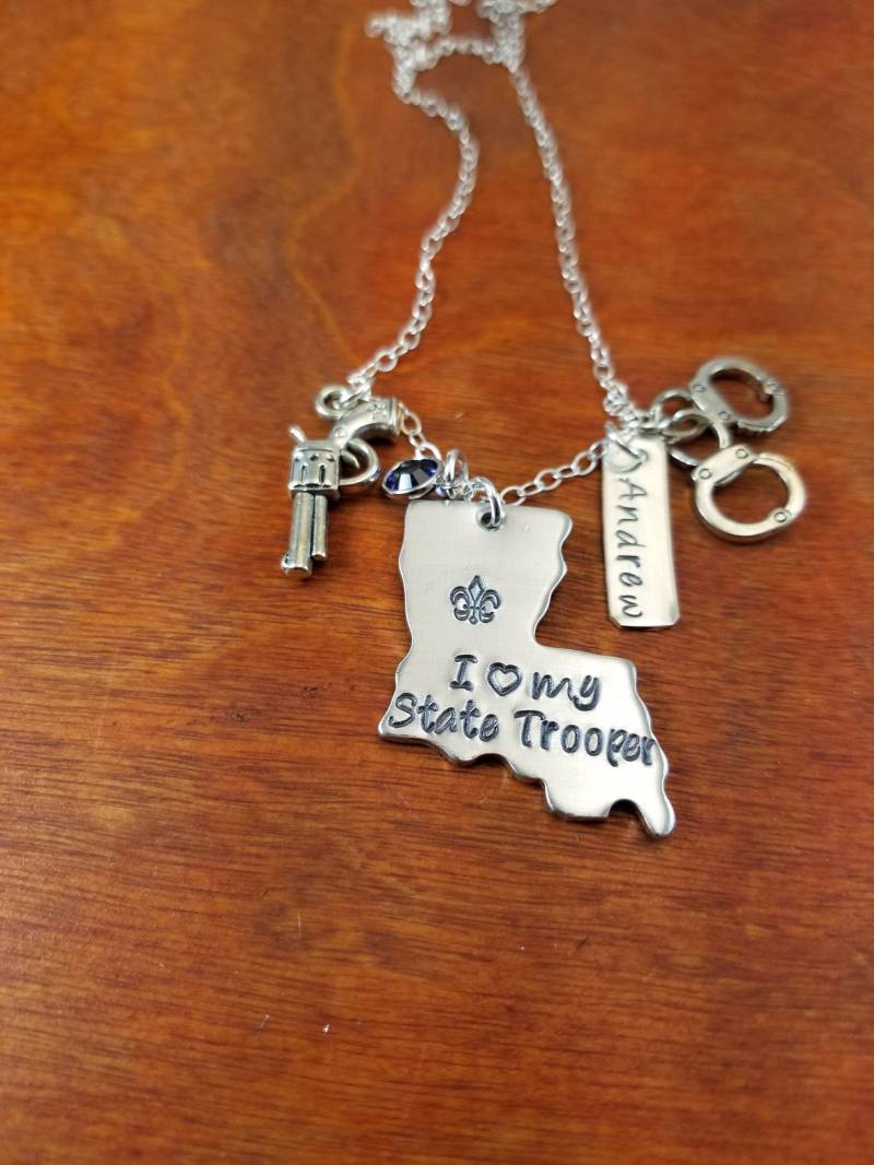 Hand Gestempelt Personalisierte Louisiana State Trooper Frau Halskette, Polizei, Leo Geschenk, Dünne Blaue Linie, Korrektur-Offizier, Lsp, Halten von ByalittlebitofFaith