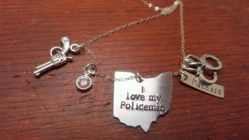 Hand Gestempelt Personalisierte Ohio Polizei Frau Halskette, State Trooper, Oshp, Leo, Halten Sie Ihn Sicher, Dünne Blaue Linie, Held, Highway von ByalittlebitofFaith