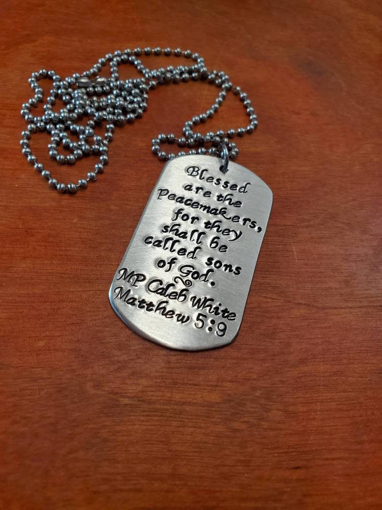 Handgestempelte Halskette Polizei/Militär Für Männer Oder Frauen. Gesegnet Sind Die Friedensstifter-Polizisten Geschenk-Polizei Geschenk-Matthäus 59 von ByalittlebitofFaith
