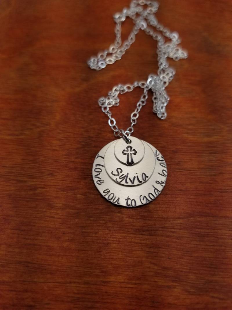 Ich Liebe Dich Zu Gott & Zurück Sterling Silber Christian Halskette, Kreuz Religiöse Geschenk, Konfirmation, Taufe Schmuck, Personalisierte Hand von ByalittlebitofFaith