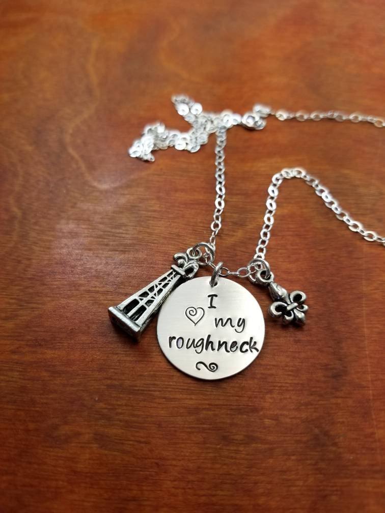 Ich Liebe Meine Rauh Entesschen Sterling Silber Ölfeld Frau Halskette, Hand Gestempelt Oilfield Derrick Geschenk, Leben von ByalittlebitofFaith