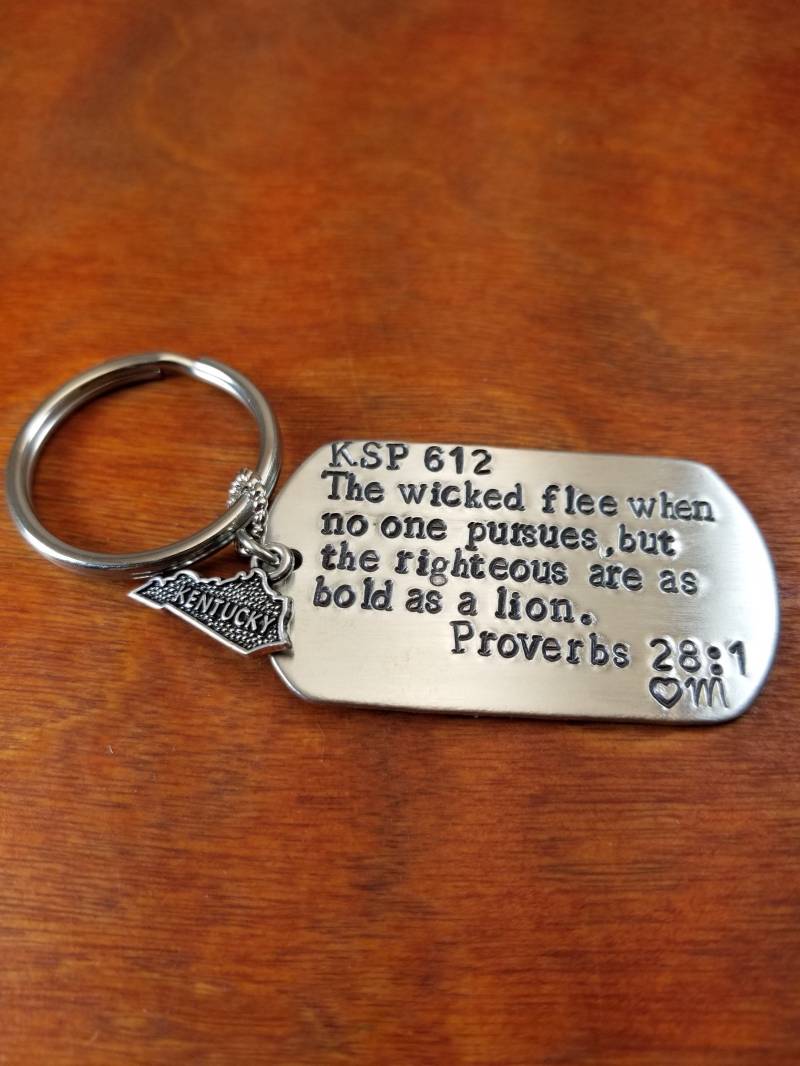 Kentucky State Trooper Schlüsselanhänger, Polizist Geschenk, Sheriff, Ksp, Sprichwörter 28, Dünne Blaue Linie, Halten Sie Ihn Sicher, Von Hand von ByalittlebitofFaith