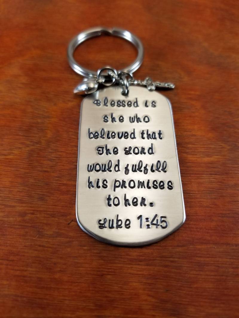 Lukas 145 Bibel Vers Schlüsselanhänger, Selig Ist Sie, Die Glaubte, Taufe, Geschenk Für Konfirmation, Christian Von Hand Gestempelt von ByalittlebitofFaith