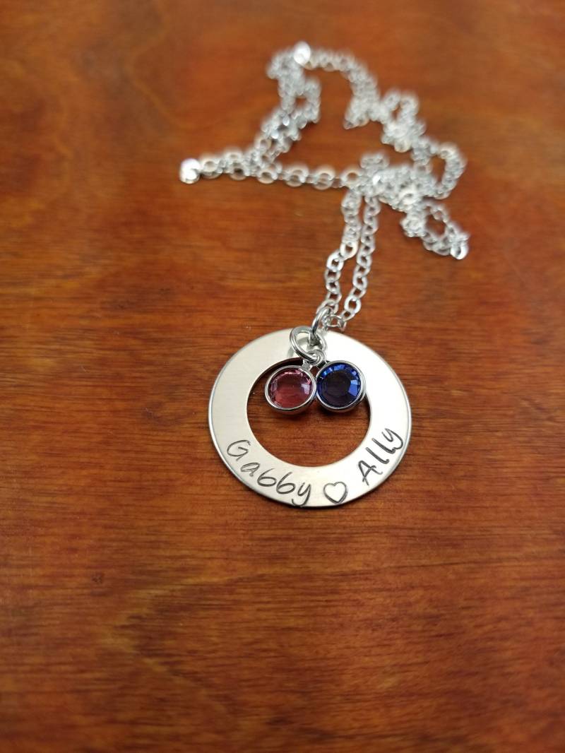 Mama Sterling Silber Waschmaschine Geburtsstein Halskette, Muttertag Benutzerdefinierte Geschenk, Von Hand Gestempelt Personalisierte Namen Halskette von ByalittlebitofFaith