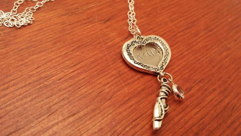 Name Herz Sterling Silber Halskette, Geburtsstein, Ballett Hausschuhe, Namen Teen Geschenk, Von Hand Gestempelt Personalisiert von ByalittlebitofFaith