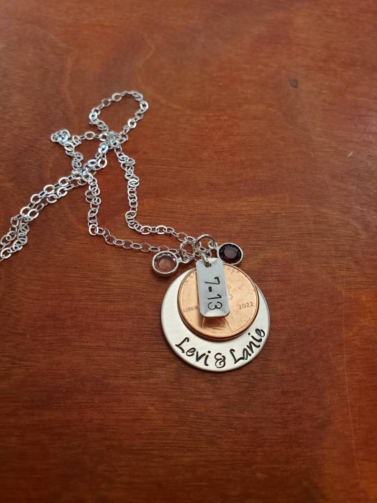 Personalisierte-Hochzeit Halskette-Hand Gestempelt-Penny Halskette-Jahrestag Halskette-Hochzeit-Braut Halskette-Penny Jahr-Braut Penny-Frau Geschenk von ByalittlebitofFaith