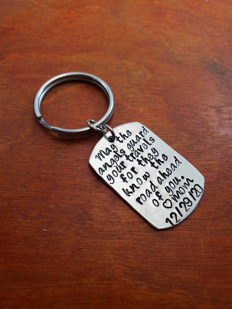 Schutzengel-Schlüsselanhänger, Neuer Fahrer, Hand Gestempeltes Personalisiertes Geschenk von ByalittlebitofFaith