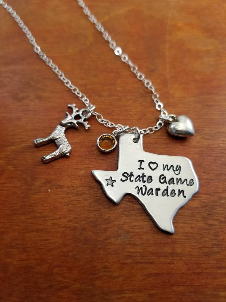 Texas Spiel Wächter Frau Halskette, Game Warden Geschenk, Law Enforcement, Halten Sie Ihn Sicher, Mein Held, Dünne Grüne Linie, Schmuck Von Hand von ByalittlebitofFaith