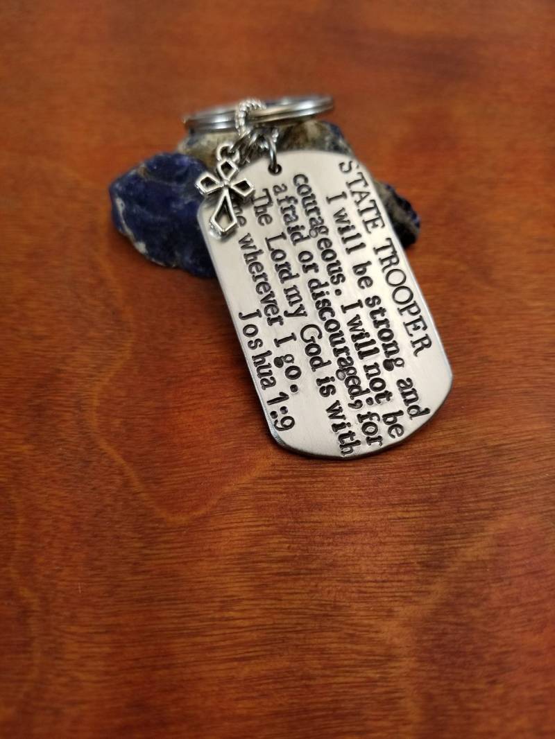 state Trooper Schlüsselanhänger, Joshua 19, Polizist Gebet, Polizist, Sheriff, Leo, Sicher Sein, Dünne Blaue Linie, Personalisierte Hand Gestempelt von ByalittlebitofFaith