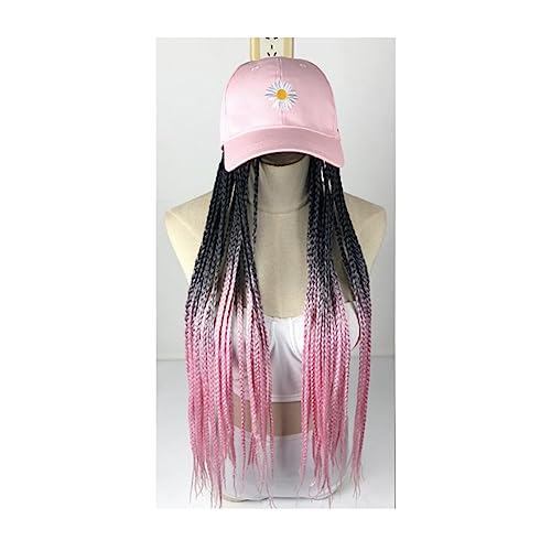 Schön Baseballkappen-Perücke, lange Zöpfe, Hutperücke mit befestigten synthetischen Flechthaarverlängerungen, Hip-Hop-Stil for Frauen und Mädchen Echte Perücke (Color : Pink B) von BybAgs